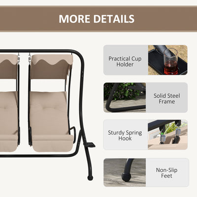 Outsunny Two-Seat Garden Swing Chair, with Protective Canopy - Beige 