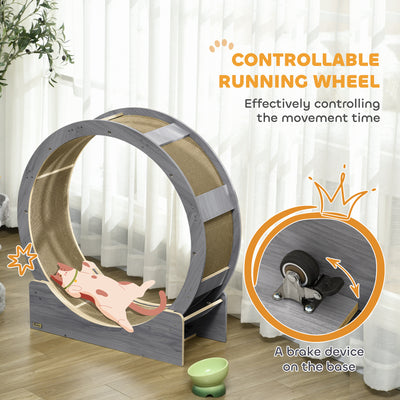 PawHut Cat Wheel with Brake, Scratching Pads - Grey 