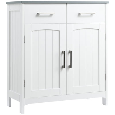 kleankin Freestanding Bathroom Cabinet, Storage Cupboard with 2 Drawers, Double Doors, Adjustable Shelf, White 