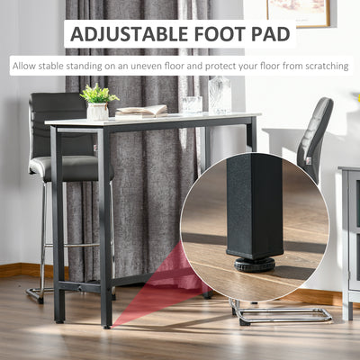 HOMCOM Bar Table Breakfast Marble Grain Dining Table Coffee Table with Adjustable Footpads, 120x40x100cm, White & Black 