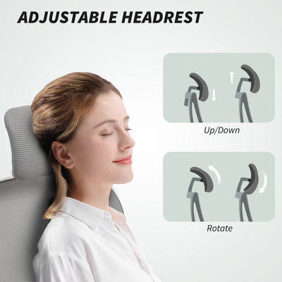 HOMCOM Executive Office Chair, Ergonomic Mesh High Back Desk Chair with Flip-up Armrest, Rotatable Headrest, Adjustable Lumbar Support, Swivel Computer Chair for Home Study, Grey 