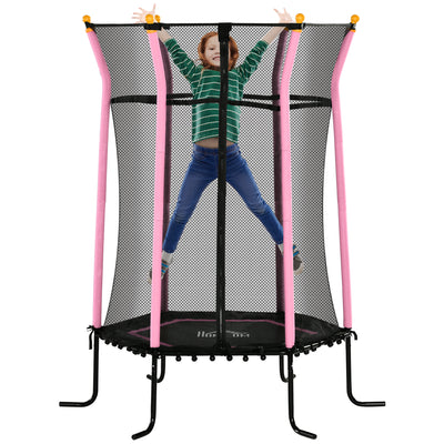HOMCOM Kids Trampoline Mini Bouncer with Enclosure Safety Net For Ages 3-10 Years - Pink 
