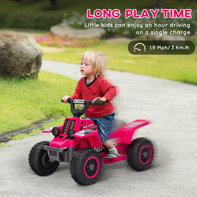 AIYAPLAY 6V Electric Quad Bike for Kids, Ride On ATV w/ Forward Backward, Headlights, for 18-36 Months, Pink 