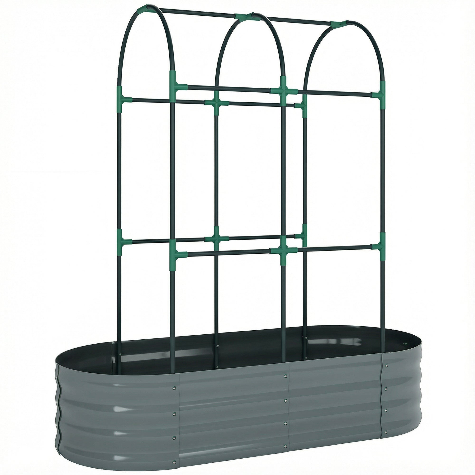 Outsunny Galvanised Raised Garden Bed with Arched Trellis, 4 x 2 x 4.6ft Metal Raised Bed for Garden with Open Bottom, Dark Grey 