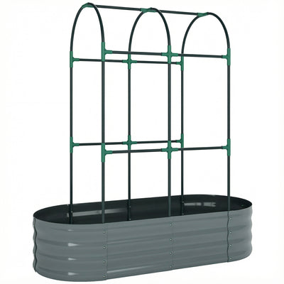 Outsunny Galvanised Raised Garden Bed with Arched Trellis, 4 x 2 x 4.6ft Metal Raised Bed for Garden with Open Bottom, Dark Grey 