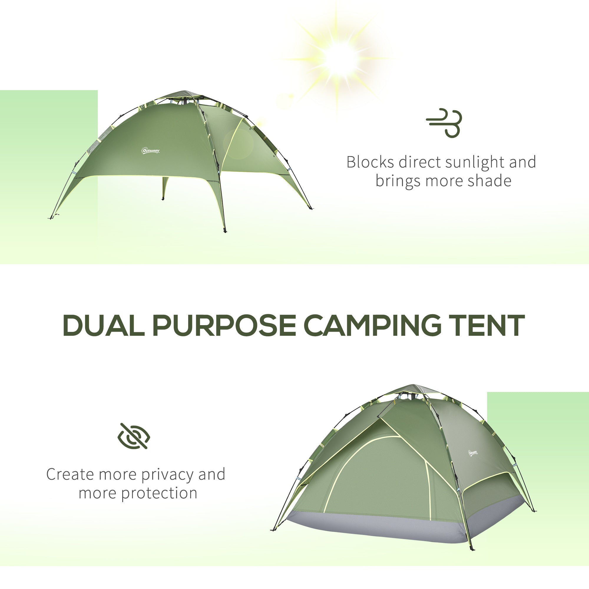 Outsunny 3 Man Camping Tent Automatic Pop Up Tent Portable Double Layer for Festival Hiking Family Travel Shelter 