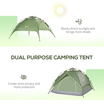 Outsunny 3 Man Camping Tent Automatic Pop Up Tent Portable Double Layer for Festival Hiking Family Travel Shelter 