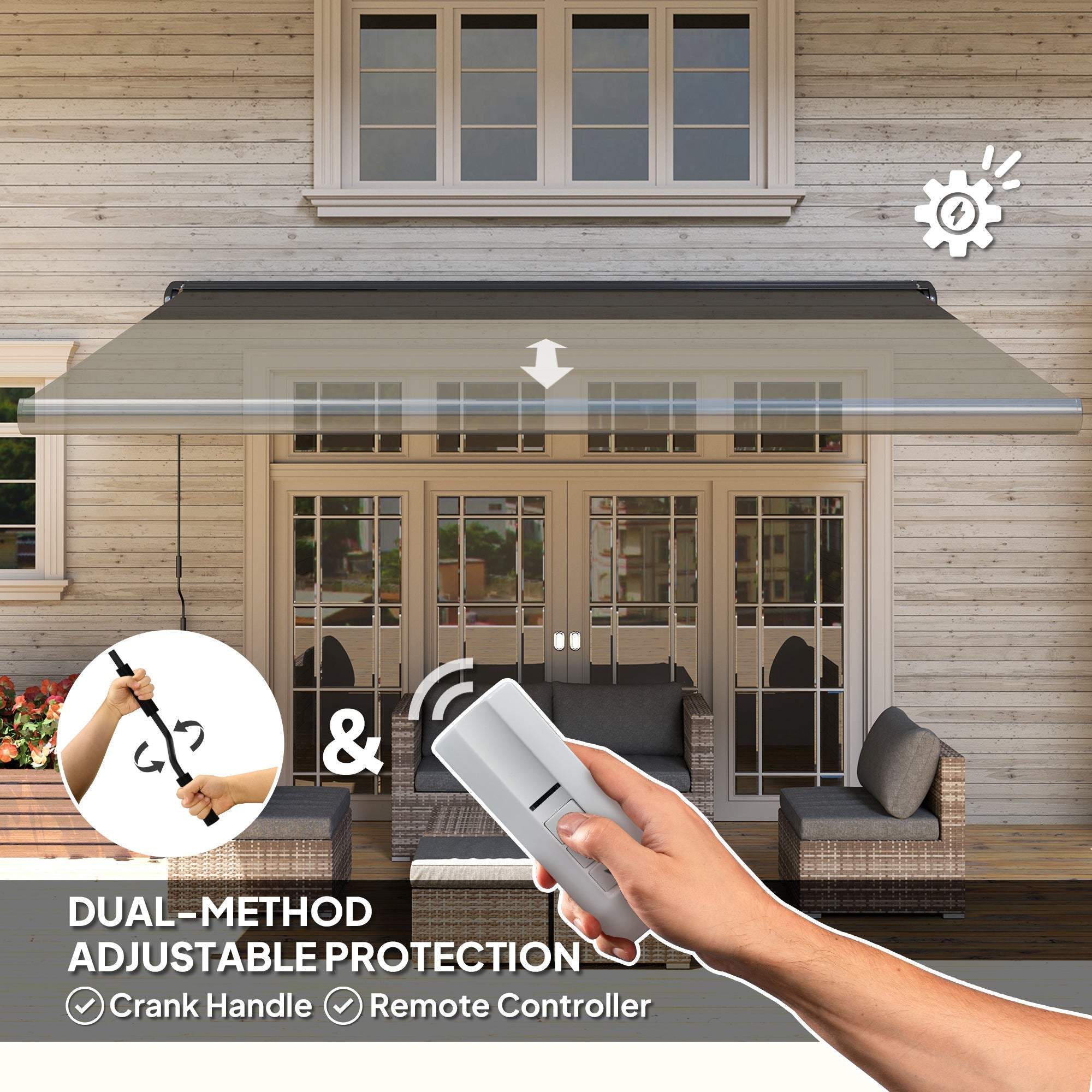 Outsunny 4 x 3(m) Full Cassette Electric Awning with Remote Controller, Aluminium Frame DIY Retractable Garden Awning, UPF50+ Sun Shade Canopy for Deck Door Window, Dark Grey 
