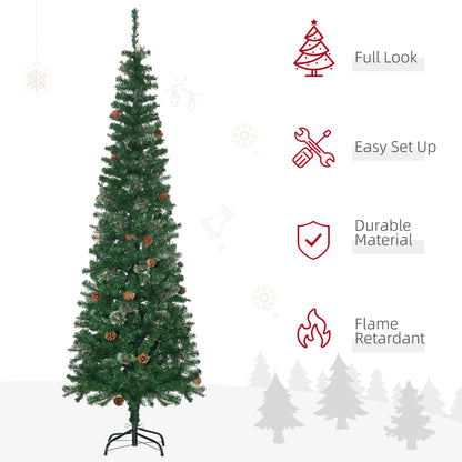 HOMCOM 6.5FT Tall\'c2\'a0Pencil Slim Artificial Christmas Tree with\'c2\'a0Realistic\'c2\'a0Branches, Tip Count and Pine Cones, Pine Needles Tree, Xmas\'c2\'a0Decoration, Green