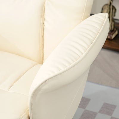 HOMCOM Swivel Recliner Chair with Footstool, PU Leather Armchair and Ottoman with High Back and Round Base for Living Room, Cream White 