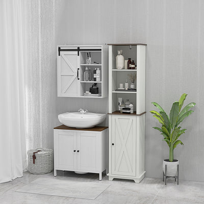 kleankin Bathroom Cabinet, Tall Storage Cabinet with Door and Adjustable Shelves, 39.5 x 30 x 160 cm, White 