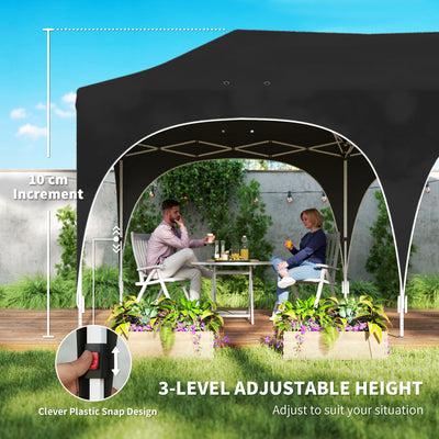 Outsunny 3 x 6m Pop Up Gazebo Shelter with Sides, 6 Sandbags, Peak Top Garden Party Tent Marquee with Carry Bag, Black 