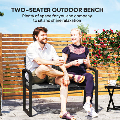 Outsunny Two-Seater Rattan Garden Bench - Grey/Black 