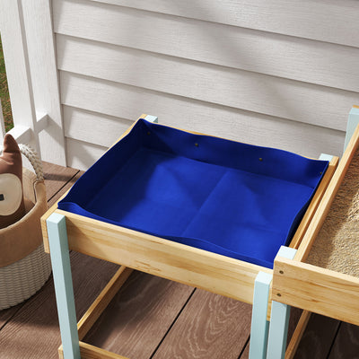 AIYAPLAY 2 PCS Wooden Outdoor Sand and Water Play Tables with Bottom Liner for Kids Aged 3-8 Years Old, Natural Wood Finish 