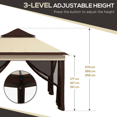 Outsunny 3 x 3(m) Pop Up Gazebo, Height Adjustable Instant Event Shelter with Netting and Carrying Bag, Beige 