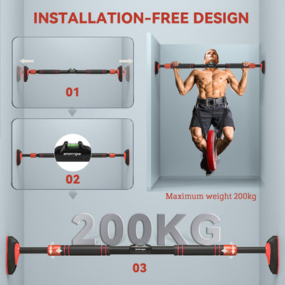 SPORTNOW Pull Up Bar Doorway No Screws, Door Frame Chin Up Bar with Level Metre, 96-130 cm (37.8"-51.2") Width Adjustable for Home Gym, Max Load 200kg 