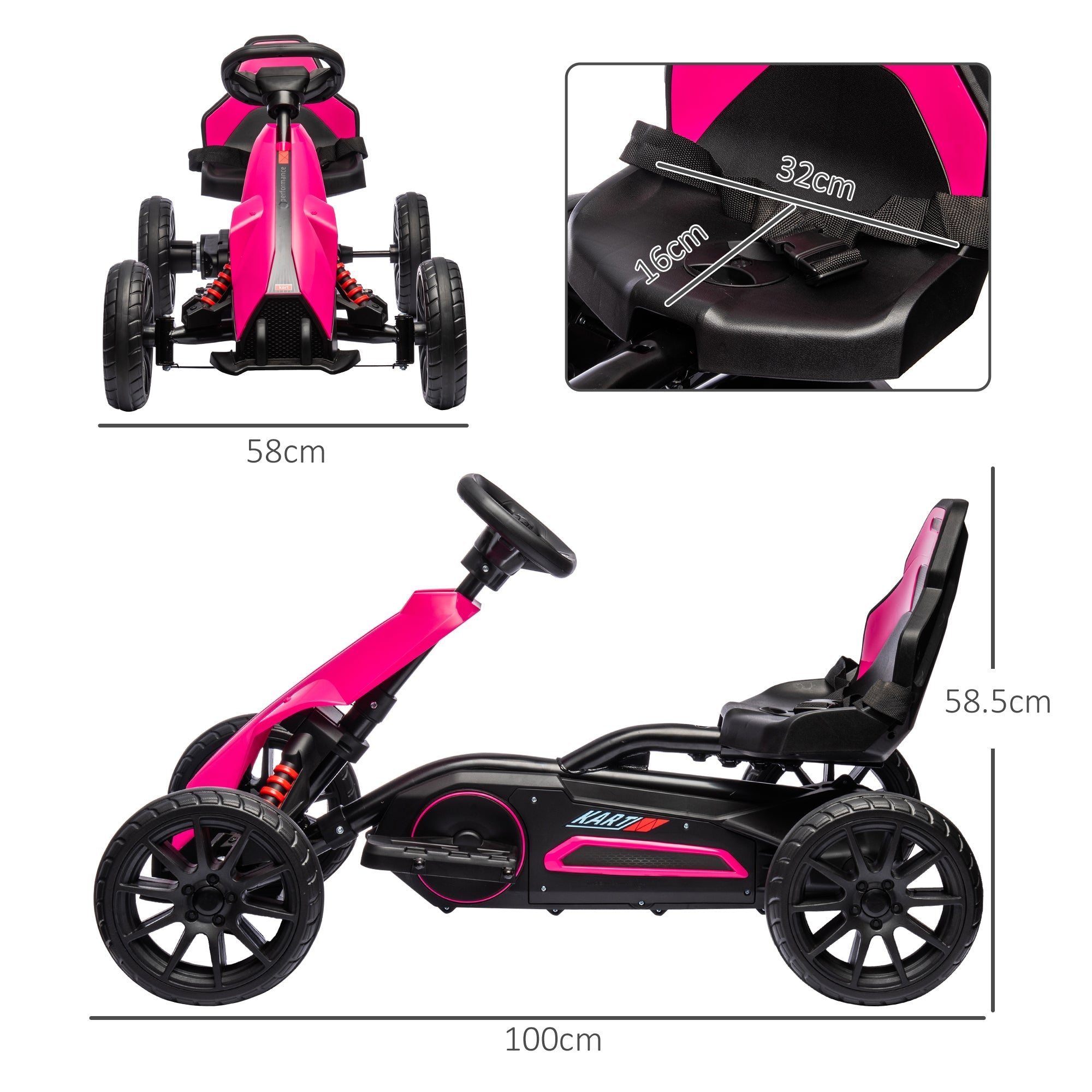 HOMCOM 12V Electric Go Kart for Kids, Ride-On Racing Go Kart with Forward Reversing, Rechargeable Battery, 2 Speeds, for Boys Girls Aged 3-8 Years Old - Pink 