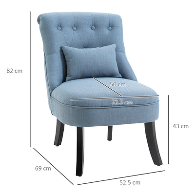 HOMCOM Fabric Single Sofa Dining Chair Tub Chair Upholstered W/ Pillow Solid Wood Leg Home Living Room Furniture Blue 