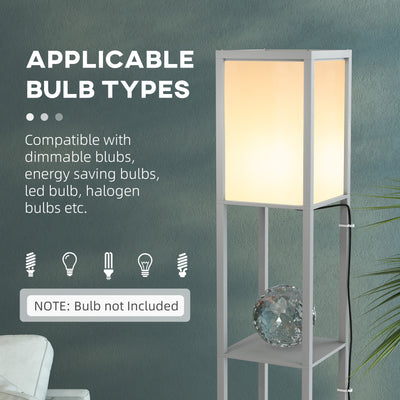 HOMCOM Modern Shelf Floor Lamp with Dual Ambient Light, Standing Lamp Living Room, Bedroom, 156cm, Grey 