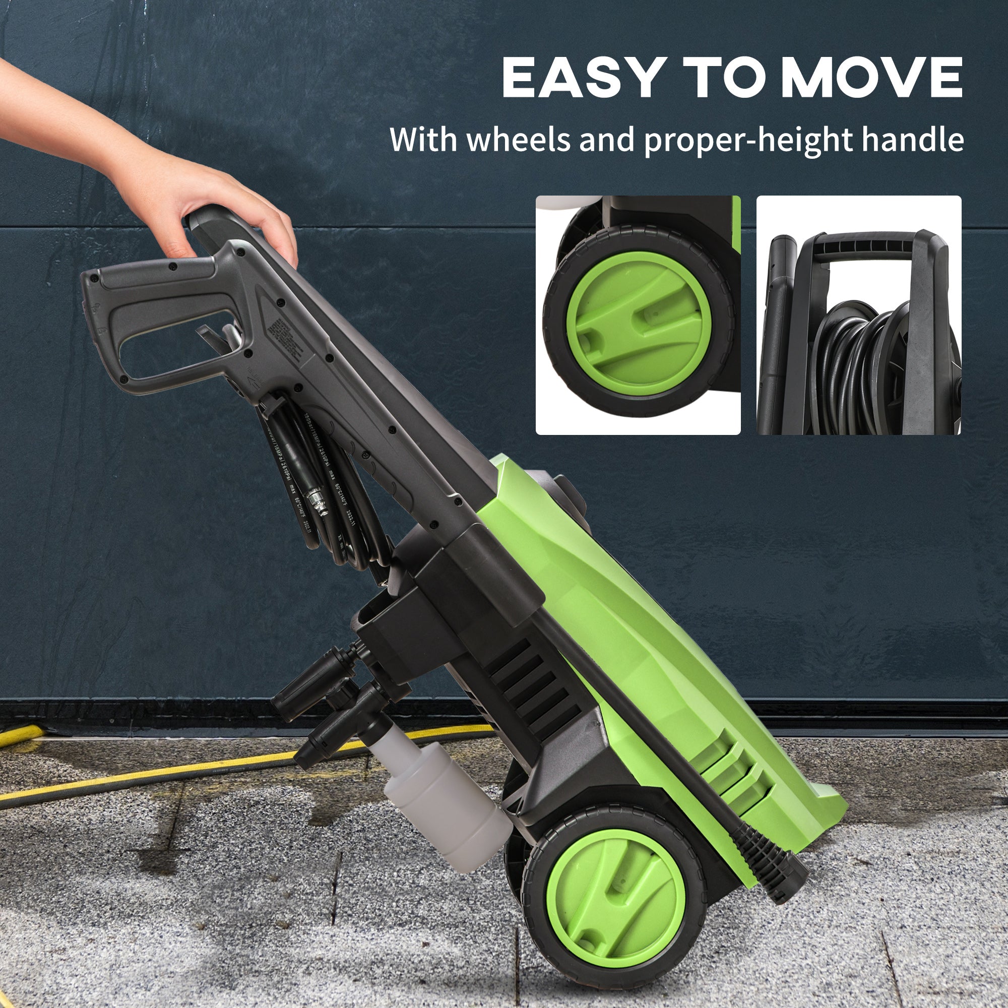 DURHAND 1800W High\'c2\'a0Pressure\'c2\'a0Washer, 150 Bar Pressure, 510 L/h Flow, High-Performance Portable Power Jet Wash Cleaner Green
