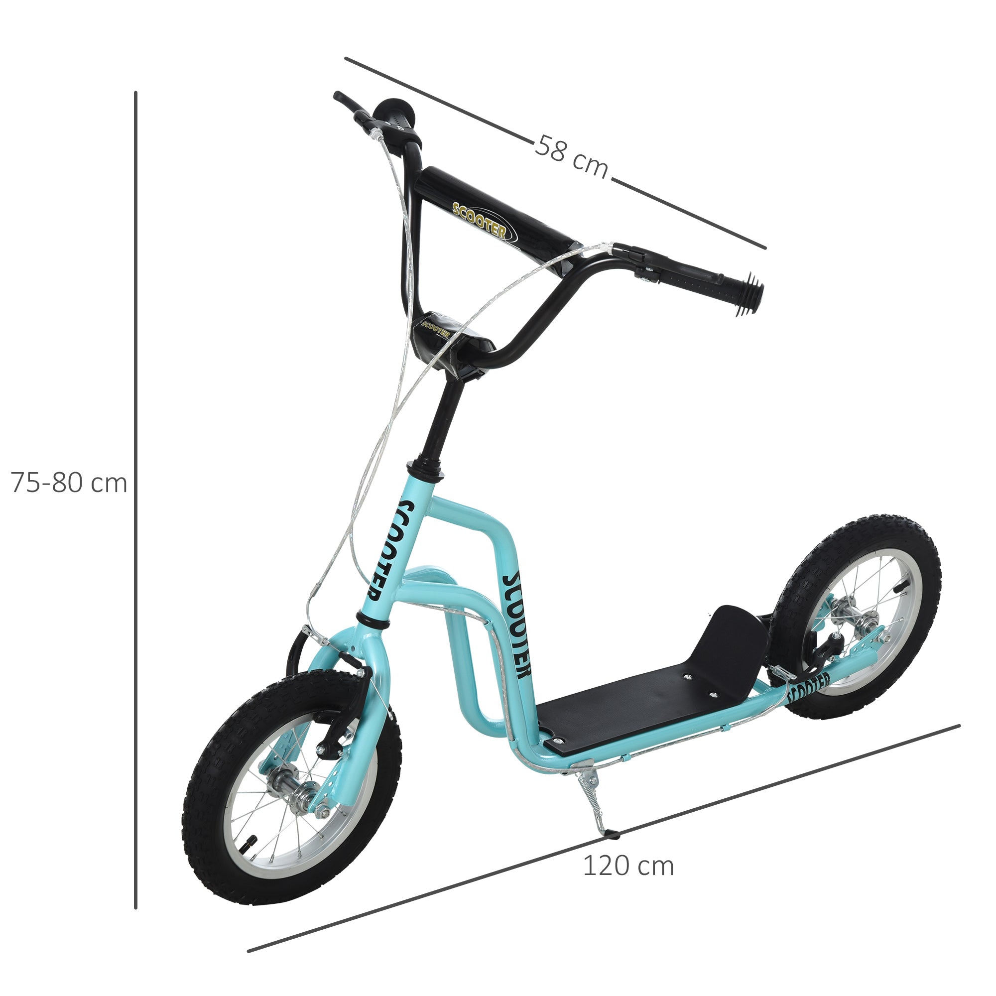HOMCOM Stunt Scooter, Kids Scooter, 12'' Rubber Tyre Kick Scooter with Adjustable Handlebar, Dual Brakes, Blue 