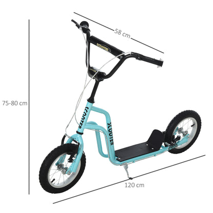 HOMCOM Stunt Scooter, Kids Scooter, 12'' Rubber Tyre Kick Scooter with Adjustable Handlebar, Dual Brakes, Blue 