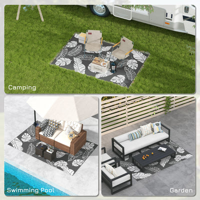 Outsunny Plastic Straw Reversible RV Outdoor Rug with Carry Bag, 182 x 274cm, Grey and White 