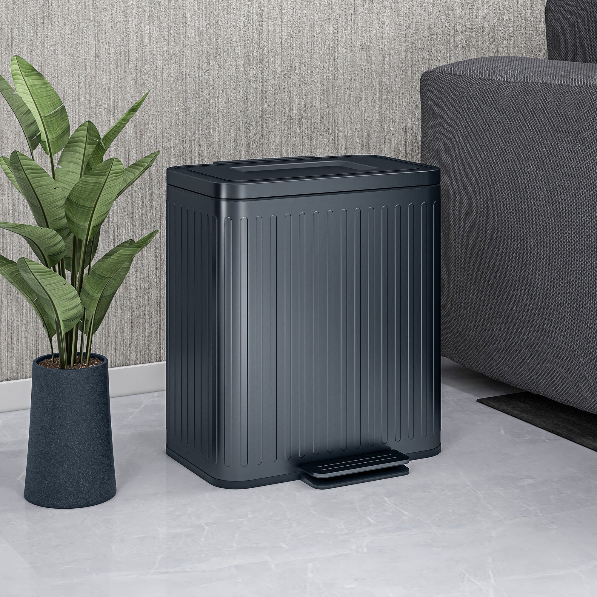 HOMCOM 40L Dual Compartment Rubbish Bin, with Soft-Close Lid - Black 