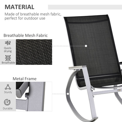 Outsunny Rocking Chair Sun Lounger Garden Seat Patio High Back Texteline Black 