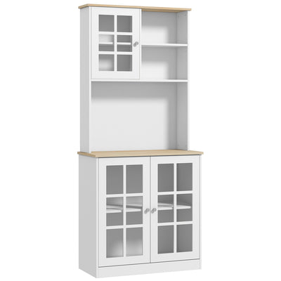 HOMCOM Freestanding Kitchen Cupboard, Storage Cabinet with Doors and Adjustable Shelves, Counter Top, Grid Glass Doors, 80L x 37W x 183H cm - White 