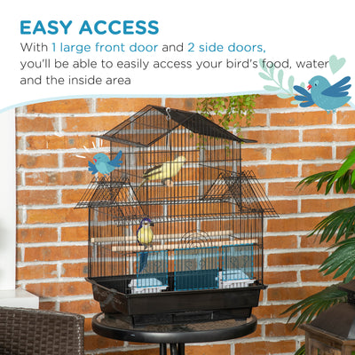 PawHut Metal Bird Cage with Plastic Swing Perch Food Container Tray Handle for Finch Canary Budgie 43.5 x 33 x 63 cm, Black 