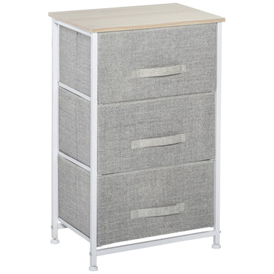 HOMCOM Vertical 3-Tier Linen Drawer Cabinet Organizer Storage Dresser Tower with Metal Frame Adjustable Feet for Living Room, Bathroom, Kitchen, White, Oak and Light Grey 