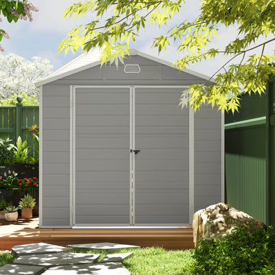 Outsunny 7.9ft x 6.2ft Aluminium Frame and Plastic Wall Shed, with Foundation - Light Grey 