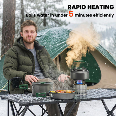 Outsunny Camping Cookware Set for 2-3 People, Ultralight Aluminium Camping Cooking Kit with Anti-Scald Handles, Grey 