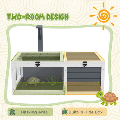 PawHut Tortoise Table with Wooden Lamp Holder, Wooden Tortoise House w/ Openable Lids, Pull-Out Trays - Grey 