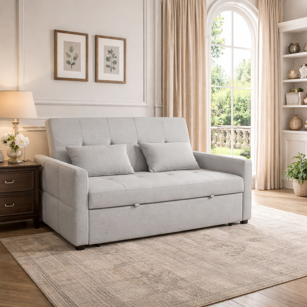 HOMCOM Three-Way Two-Seater Sofa Bed - Light Grey 