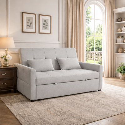 HOMCOM Three-Way Two-Seater Sofa Bed - Light Grey 