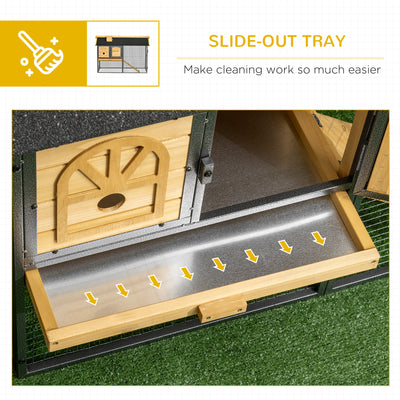PawHut Outdoor Rabbit Hutch, with Run, Removable Tray, Asphalt Roof, 120 x 55.5 x 80cm 