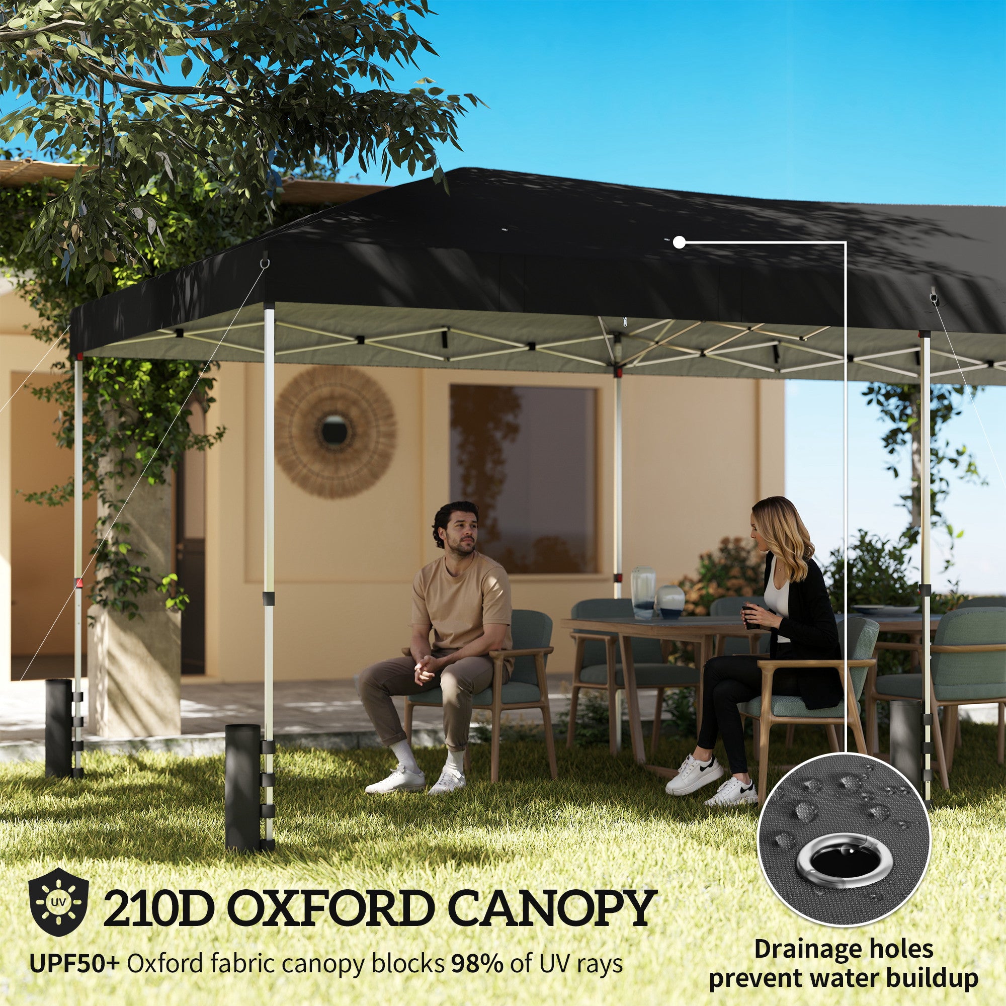 Outsunny 3 x 6 m Pop Up Canopy with UV50+ Protection Garden Gazebo with 6 Sidewalls, Black 