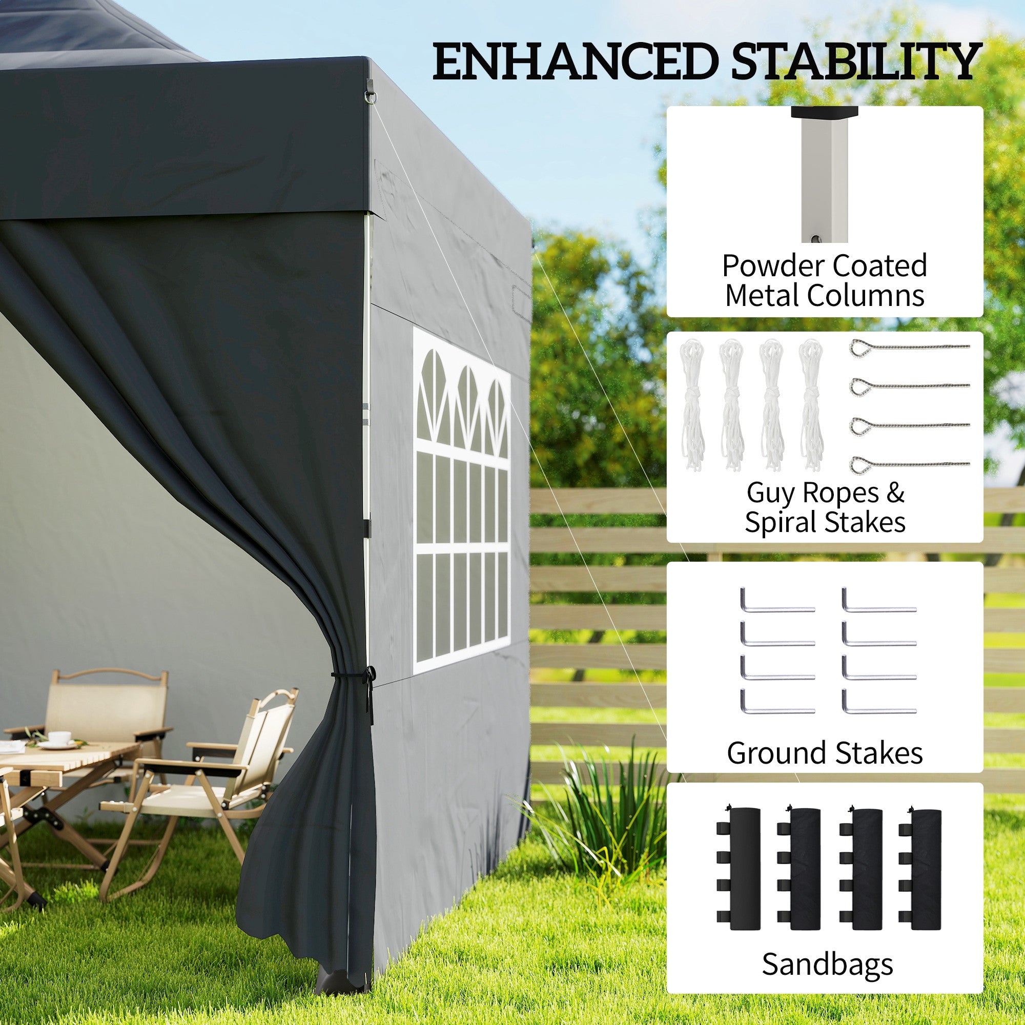 Outsunny 3 x 3 m Pop Up Gazebo with Sidewalls, UPF50+ Heavy Duty Garden Party Tent Marquee with Wheeled Carry Bag, Dark Grey 