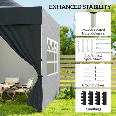 Outsunny 3 x 3 m Pop Up Gazebo with Sidewalls, UPF50+ Heavy Duty Garden Party Tent Marquee with Wheeled Carry Bag, Dark Grey 