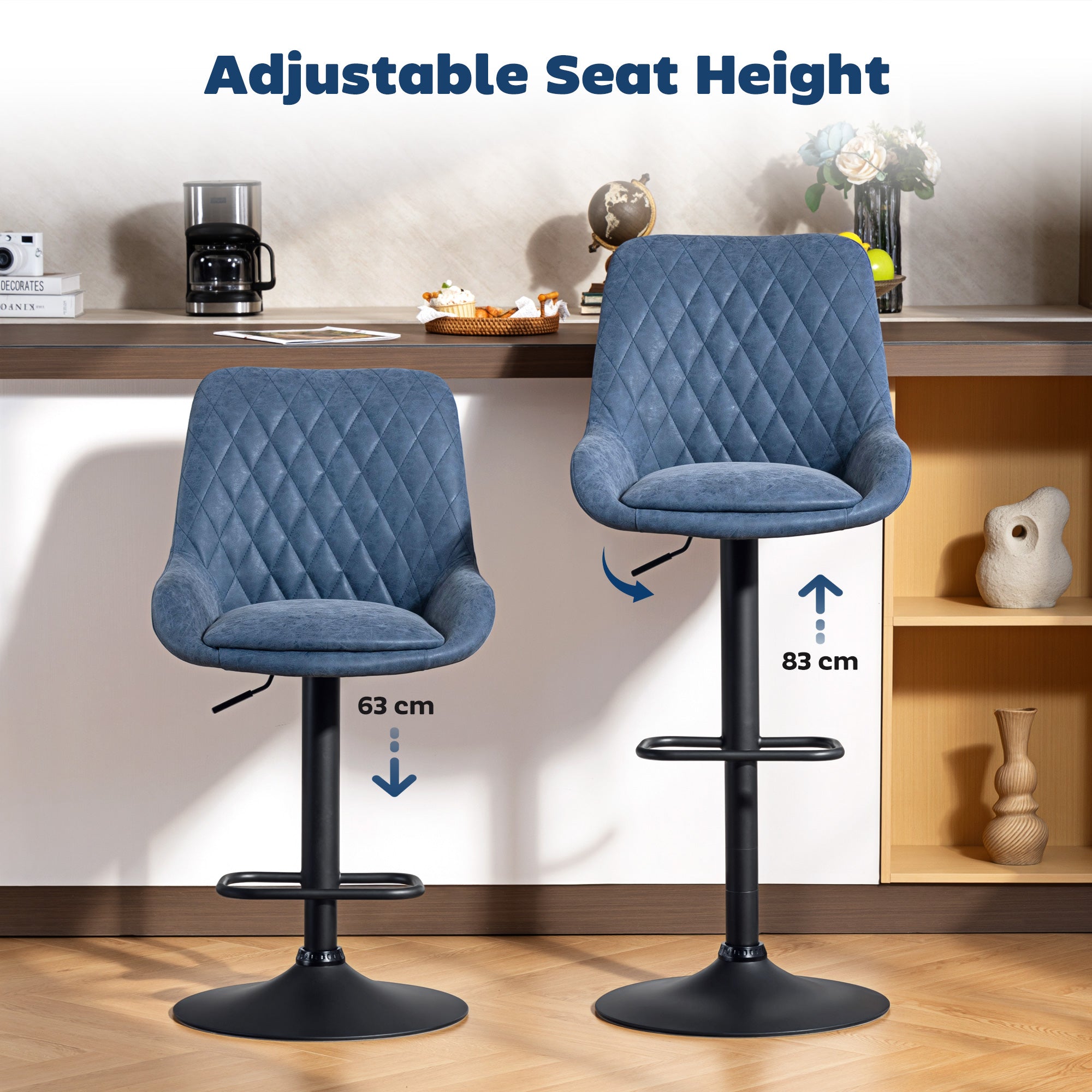 HOMCOM Set of Two Faux Leather Retro Bar Stools - Dark Blue 