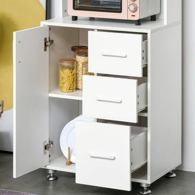 HOMCOM Modern Kitchen Cupboard with Storage Cabinets, 3 Drawers and Open Countertop for Living Room, White 