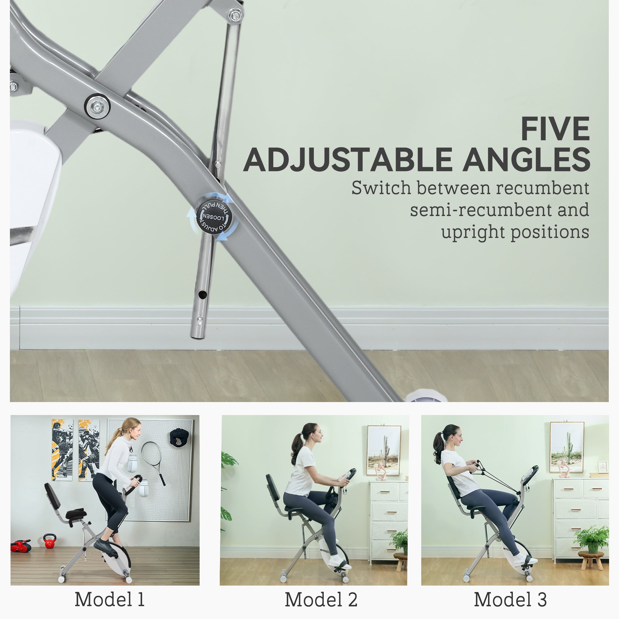 SPORTNOW 5-In-1 Folding Exercise Bike with Arm Workout Bands, Quiet 8-Level Magnetic Resistance Foldable Exercise Bike with LCD, Tablet Holder, Hand Pulse Sensor for Home Use Indoor Cycling, White 