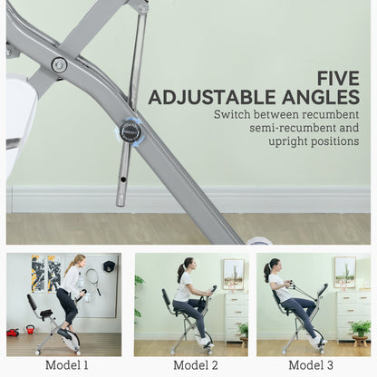 SPORTNOW 5-In-1 Folding Exercise Bike with Arm Workout Bands, Quiet 8-Level Magnetic Resistance Foldable Exercise Bike with LCD, Tablet Holder, Hand Pulse Sensor for Home Use Indoor Cycling, White 