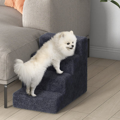 PawHut Four-Step Dog Stairs, with Washable Plush Cover, for High Bed Sofa, Dog Stairs for Small Dog and Cat - Dark Grey 