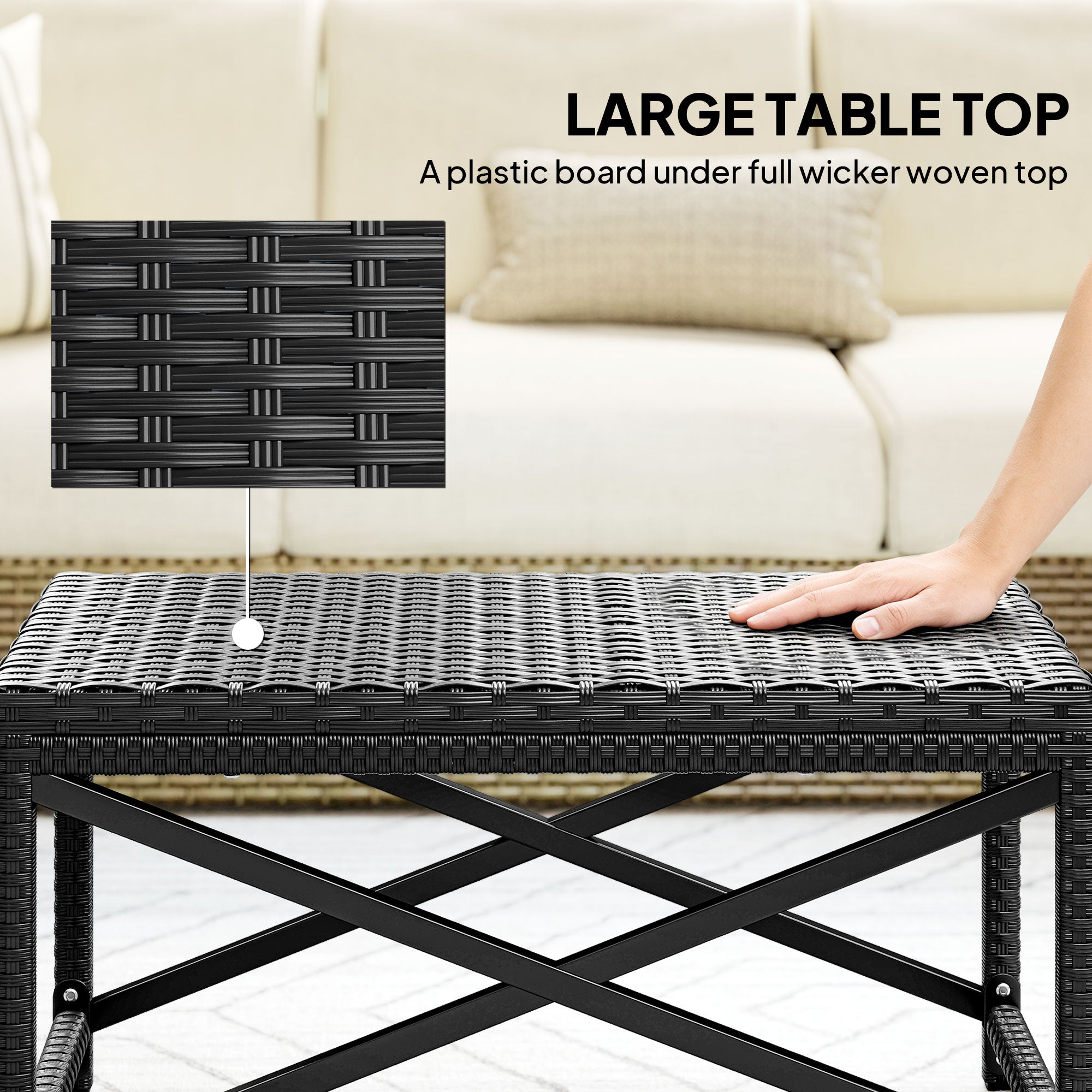 Outsunny Outdoor Coffee Table Side Table with X-Shape Frame for Patio, Balcony, Black 