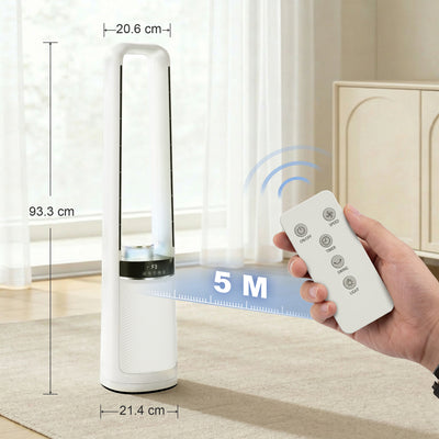 HOMCOM Bladeless Tower Fan, 36dB Standing Cooling Fan with Oscillating, LED Lights, 3 Speeds, 12H Timer, Remote Control 