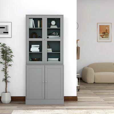 HOMCOM Double Storage Display Cabinet - Grey 