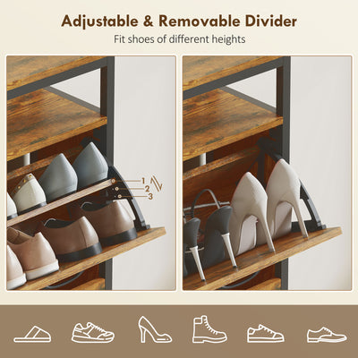 HOMCOM Shoe Storage Cabinet with 4 Flip Drawers and Open Shelf - Rustic Brown 